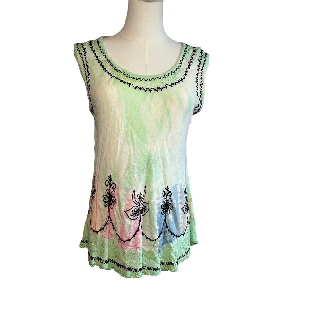 India Boutique Green Boho Tank Top M Tie Dye Fair Whimsigoth Indie Casual Rayon